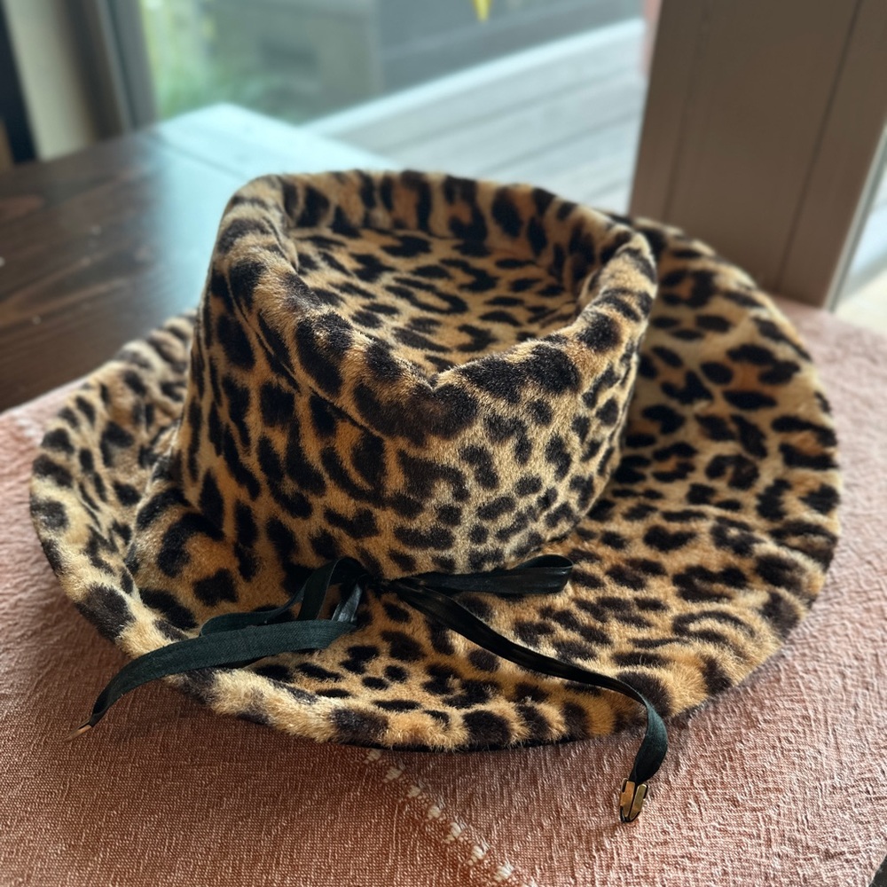 Leopard Print Hat with Black Ribbon